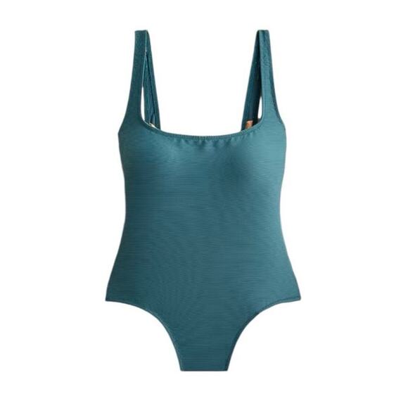 J. Crew Green Ribbed Square Neck One-Piece Swimsuit NWT Size 24 - Picture 2 of 13